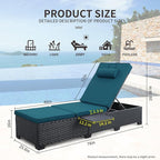 WAROOM Outdoor Chaise Lounge Chairs for Outside Patio Furniture Set of 2 Wicker Recliner Black Rattan Sunbathing Lounger Adjustable Backrest Pool Reclining Chair, Peacock Blue Cushion