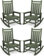SERWALL Oversized Outdoor Rocking Chair Set of 4, HDPE Rocker for Adults, Patio Rocking Chairs for Porch, Avocado Green