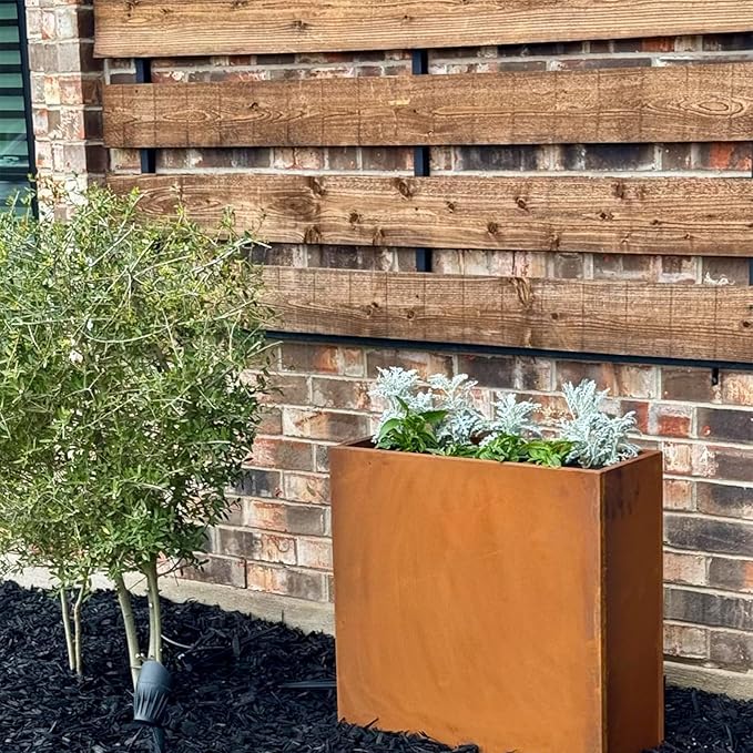 Rusted Metallic Heavy Rectangular Planter 30" x 12" x 24" for Outdoor Plants Corten Steel Outdoor Planter Spliced Flower Box with Partitions for Outside,Indoor,Garden (Corten, 30 * 12 * 24)
