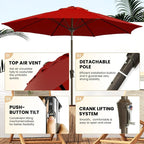 Ayge 9FT Large Outdoor Patio Umbrella Market Table Umbrella-UV Resistant, Easy Push Button Tilt and Crank, 8 Sturdy Fiberglass Ribs Heavy-Duty Pool Umbrella for Deck, Backyard,Garden,Red