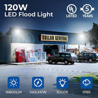 CINOTON 120W LED Flood Lights Outdoor, IP65 Waterproof Exterior Security Wall Lights with 180°Knuckle, 16800LM 120V Outside Aluminum Lighting Fixture for Courtyard Barn Garage 5000K 2 Pack, UL Listed