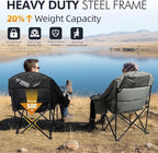 Oversized Camping Chair for Adults - Heavy Duty Outdoor Padded Large Lawn Camp Chair with Cup Holder Cooler Pockets for Sports Beach Fishing Garden Portable Supports 500lbs, Black/Grey 2 Pack