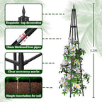 5.2FT Obelisk Trellis for Climbing Plants Outdoor, 16mm Rust-Proof Extra Thickened Plastic-Coated Metal Pipes, Indoor Climbing Support for Potted Plants, Vines, Flowers Stands,Black
