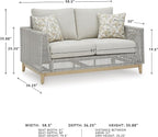 Signature Design by Ashley Seton Creek Cottage Nuvella Weather Resistant Fabric Outdoor Loveseat with Cushion and 2 Throw Pillows, Light Brown & Light Gray
