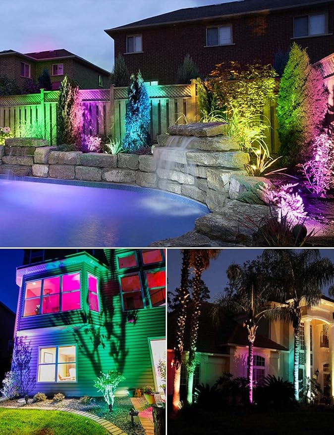 Landscape Spotlights, 24 Pack 12W RGBW Color Changing, Black Aluminum