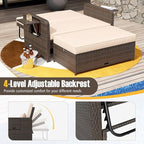 LDAILY Moccha Outdoor Daybed, Wicker Loveseat Sofa Set with 4-Postion Adjustable Backrest, Storage Ottoman, Cushions, Rattan Double Bed Lounger, Patio Furniture Set (Beige)