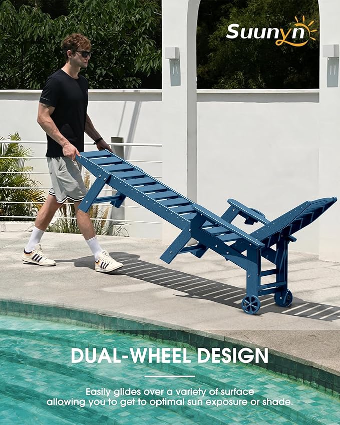 Lounge Chair Outdoor Set of 2, HDPE Chaise Lounge Outdoor, Pool Lounge Chair for Pool Poolside Deck Backyard Patio, Navy Blue