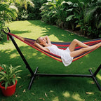 Sweetcrispy Double Hammock with Space Saving Steel Stand Heavy Duty 2 Person Standing Hammocks 450lb Capacity for Outside Garden Yard with Portable Carrying Bag, Red