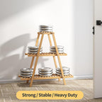 Bamboo Plant Stand - Indoor/Outdoor 3 Tier Plant Ladder, 8 Potted Flower Holder, Natural