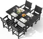 Pamapic 5-Piece Outdoor Dining Set, HDPE Outdoor Rectangular Table and 4 Chairs, Wood Grain Patio Furniture Sets with Armrest, All-Weather Patio Dining Table with Umbrella Hole, Black