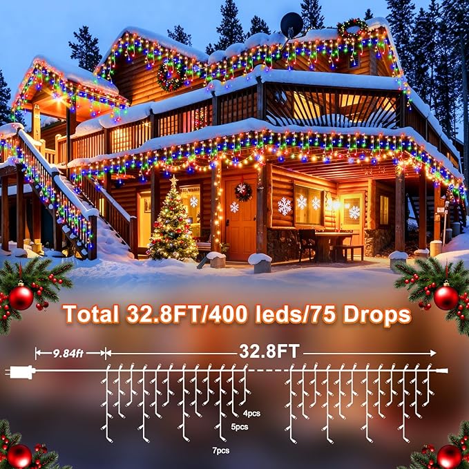 String Lights, 400 LED, 33 ft, Multicolor, 8 Lighting Modes