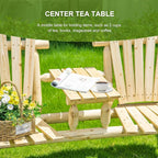 Outsunny 2-Seat Wooden Adirondack Chair, Patio Bench with Table, Outdoor Loveseat Fire Pit Chair for Porch, Backyard, Deck, Natural