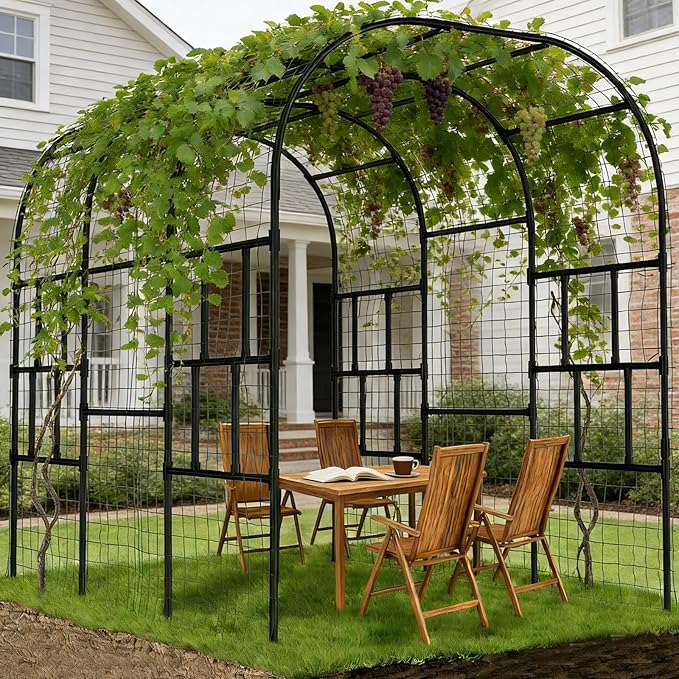 DoCred Garden Arch Trellis for Climbing Plants, 87 Inch Large Garden Trellises Outdoor Metal Plants Support Archway Arbor Tunnel for Vegetables Plant Cucumber Trellis Decoration, Black