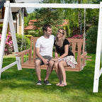 HIPS All-Weather Outdoor Hanging Porch Swing,2 Seat Hanging Swing Bench with Cup Holders,Patio Swing Chair with Hanging Chains for Courtyard & Garden