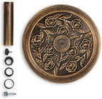 Backyard Expressions 20 lb Patio Umbrella Base Stand, Decorative Rose Medallion Antique Bronze Finish, Fits 1.5–1.9 in Poles w/Adapters, 18 in Round Weighted Outdoor Umbrella Holder for Deck & Table