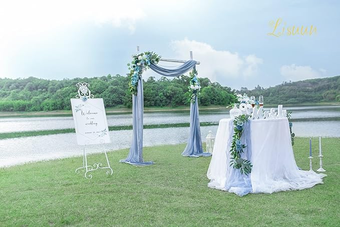 Artificial Flowers Wedding Arch Swag Set, Grey Blue Silk, Large and Small