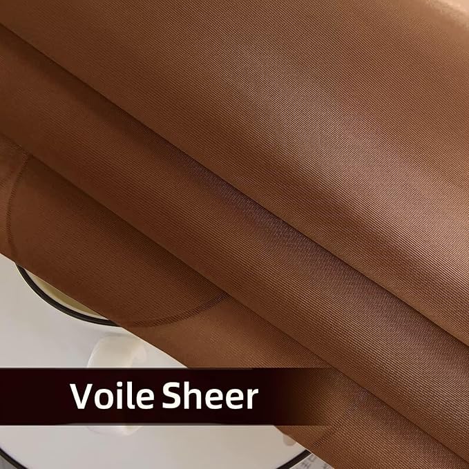 SpaceDresser Waterproof Outdoor Sheer Curtains for Patio - 4 Panels Rod Pocket Indoor Voile Sheer Curtain for Living Room,52W x 120L inch,Brown
