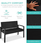 Best Choice Products Outdoor Bench 2-Person Wicker Garden Patio Benches Seating Furniture for Backyard, Porch w/Seat Cushion, 700lb Capacity - Black/Black