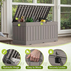 Devoko 78 Gallon Deck Box, Waterproof Resin Outdoor Storage Box for Outside and Patio, Outdoor Storage Bench Lockable for Patio Furniture, Garden Tools and Pool Supplies (Light Brown, 78 Gallon)