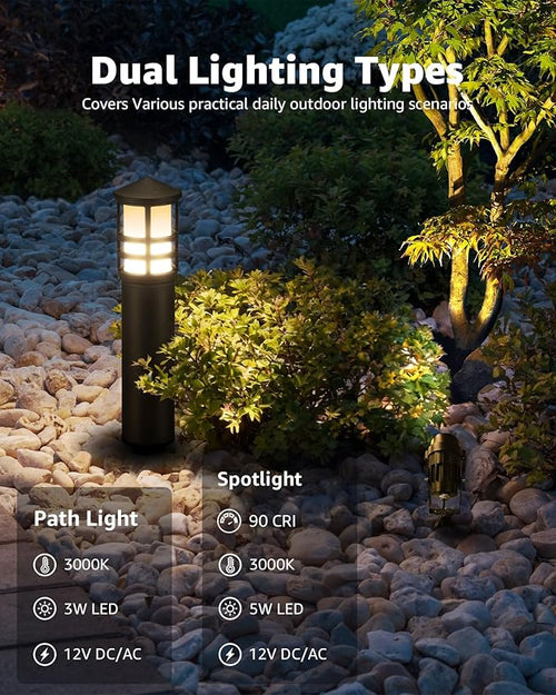 12-Pack Low Voltage Landscape Lighting Kit – 3000K Warm White, Black