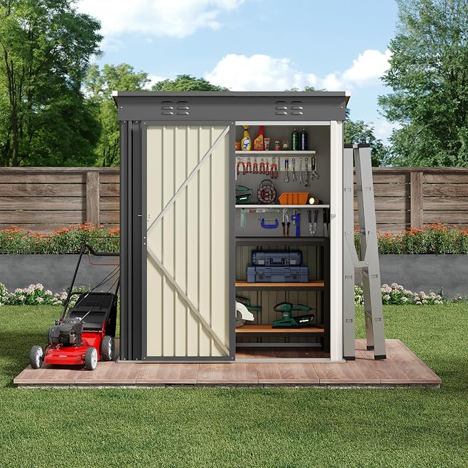 Storage Shed, Dark Gray Galvanized Steel with Lockable Door