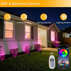 Smart RGB Low Voltage LED Spotlights, APP & Remote Control,Synchronous Dimming Lighting System, IP65 Waterproof,16 Million Colors for Outdoor Landscape,Yard,Garden,Holiday Decoration (10 Pack)