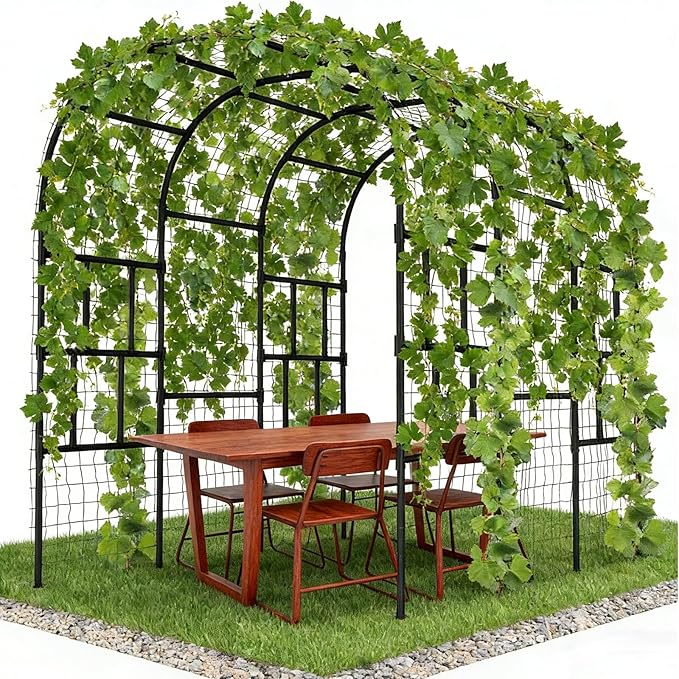 DoCred Garden Arch Trellis for Climbing Plants, 87 Inch Large Garden Trellises Outdoor Metal Plants Support Archway Arbor Tunnel for Vegetables Plant Cucumber Trellis Decoration, Black