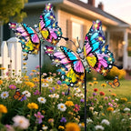Hexagram Butterfly Garden Decor, Butterfly Solar Lights for Outside, Metal Decorative Large 42.3" Yard Stakes, Solar Outdoor Decorations for Lawn Porch Pathway, Birthday Gardening Gifts for Mom Women