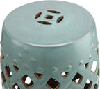 Outsunny 13" x 18" Ceramic Garden Stool with Woven Lattice Design & Glazed Strong Materials Decorative Outdoor Stool, Antique Blue