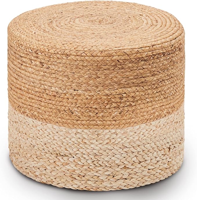 Wimarsbon Ottoman Pouf, Natural Braided Jute Poof, 18'' Outdoor Ottoman for Garden, Rustic Handweave Lounge Pouffe, Boho Footrest Stool for Bedroom, Accent Table or Seat for Patio, Living Room