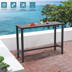 Outdoor Bar Table, Patio Console Pub Height Tables with Powder Coated Steel Frame, Weather Resistant Waterproof Top for Hot Tub, Balcony, Garden, Yard, Poolside (Black, 55" Bar Table)
