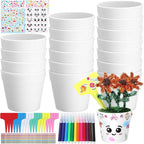 Funnymoom 36 Pcs Garden Plastic Paintable Flower Pot Craft Kit DIY Painting Flower Pots with Watercolor Stickers Pipe Cleaners Growing Kits for Home Spring Summer Mother's Day Fun Activity (Cute)