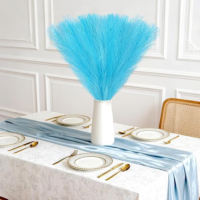 Faux Pampas Grass Stems, Light Blue, 50 Pack, 21.6 Inch Artificial
