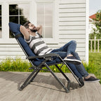 UDPATIO Oversized Zero Gravity Chair, 33In XXL Patio Reclining Chair with Cushion, Outdoor Folding Recliner with Pillows|Cup Holder|Foot Rest|Padded Headrest, Navy Blue, Support 500LB