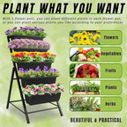 Homdox 2 Pack Vertical Garden Bed, 5 Tiers Raised Garden Planter, 25.6 * 26 * 48 Inch with Drainage System & 4 Hooks, Vegetable Flower Stand for Garden Patio Yard (Black with 4 Wheels)