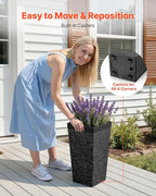 VEVOR Set of 2 Tall Planters for Outdoor Plants 23 inch, Black Tall Planter for Indoor Plants, Modern Planters for Front Porch Patio Balcony, Plant Container Flower Pots with Built-in Drainage