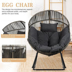 Vongrasig Wicker Rocking Egg Chair PE Rattan with Cushion, Oversized Patio Lounge Rocker Chair for Outdoor, Indoor, Balcony, Backyard, Garden, Black/Rattan