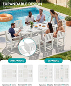 SERWALL Outdoor Expandable Dining Table 60" - 83", Patio Dining Table for 4-10 People, All Weather HDPE and Aluminum Outdoor Furniture for Backyard, Garden, White