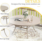 VICLLAX 63" Outdoor Round Patio Table with Umbrella Hole, All Weather Metal Round Outdoor Dining Table for Lawn Garden, 8-10 Person Table, Sandshell