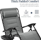 Best Choice Products Oversized Padded Zero Gravity Chair, Folding Outdoor Patio Recliner, XL Anti Gravity Lounger for Backyard w/Headrest, Cup Holder, Side Tray, Polyester Mesh - Ice Gray