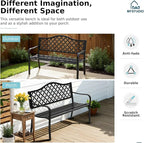 MFSTUDIO 50" Black Outdoor Metal Garden Bench, Cast Iron Frame Patio Furniture with E-Coating, Perfect for Porch and Yard