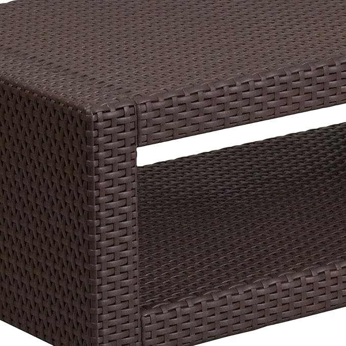 Flash Furniture Seneca Indoor/Outdoor Chocolate Brown Faux Rattan Coffee Table with Open Storage