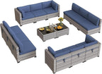 12-Seat Modular Patio Furniture Set – Outdoor Wicker Sectional Sofa with Thick 4″ Cushions, Dual-Strand PE Rattan, Rust-Resistant 18 mm Steel Frame, Backyard Garden Deck Lounge,Navy