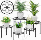 VECELO Metal Plant Stands Set of 5, Multiple Heavy Duty Flower Pot Stand, Round Plant Holder, Black