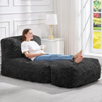 Hobestluk Bean Bag Chair Big Bean Bag Lounger for Adults Bean Bag Couch with Memory Foam Filled for Living Room, Bedroom or Balcony (Chevron Plush Black)