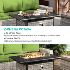 16-Piece Outdoor Patio Furniture Set with Rocking Swivel Chair, PE Wicker Rattan Sectional Sofa Patio Conversation Set with 55,000 BTU Fire Pit Table & Coffee Table, LAvocado Green