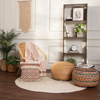 REDEARTH · Round Pouf Ottoman - Braided Boho Poof Home Décor Pouffe Accent Sitting Circular Foot Rest for Living Room, Bedroom, Nursery, Kidsroom, Lounge; Jute and Cotton (19.5"X19.5"X14"; Multi)