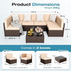Pamapic Patio Furniture Set, 7 Pieces Modular Outdoor Sectional, Patio Sectional Sofa Conversation Set, Rattan Sofa with Coffee Table and Washable Cushions Covers (Brown Sugar)
