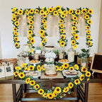 Artificial Sunflower Garland, 7.5 Ft Green Silk Vines, 12 Pack