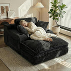 67" Oversized Chaise Lounge Chair Indoor, Soft Boneless Cloud Couch with 3 Pillows, 4 Side Pockets and 2 Cup Holders, Comfy Corduroy Sleeper Couch for Living Room Bedroom